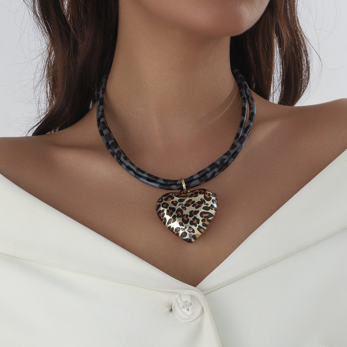 Love Leopard Pendant Multi-layer Leather String Necklace