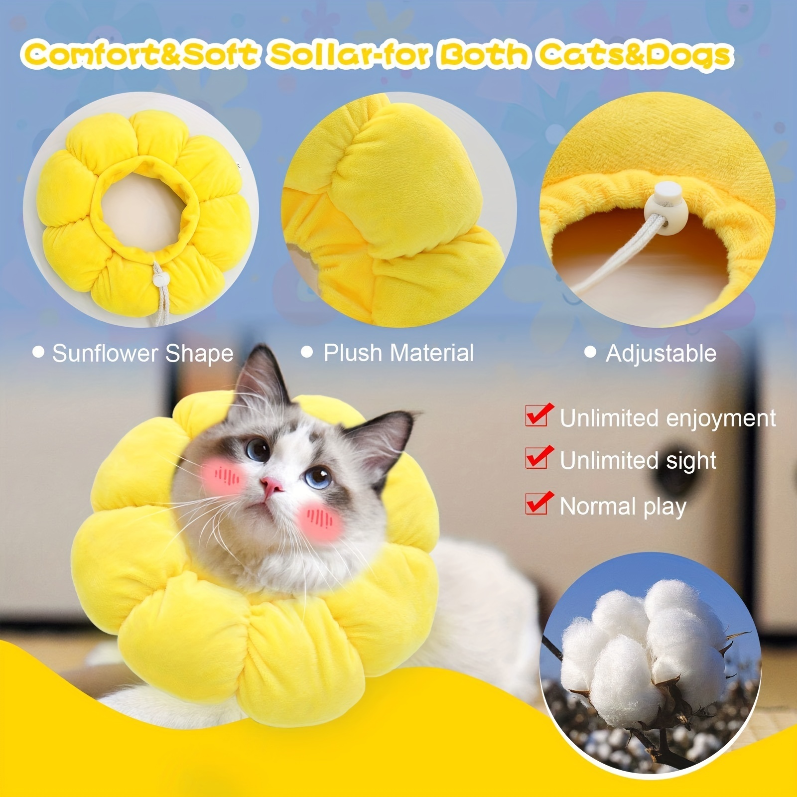 Cat Small Dog Recovery Collar, Cute Sunflower Neck Cone After Surgery, Adjustable Pet E Collar, Wound Healing Protective Cone Surgery Recovery Elizabethan Collars For Small Pets