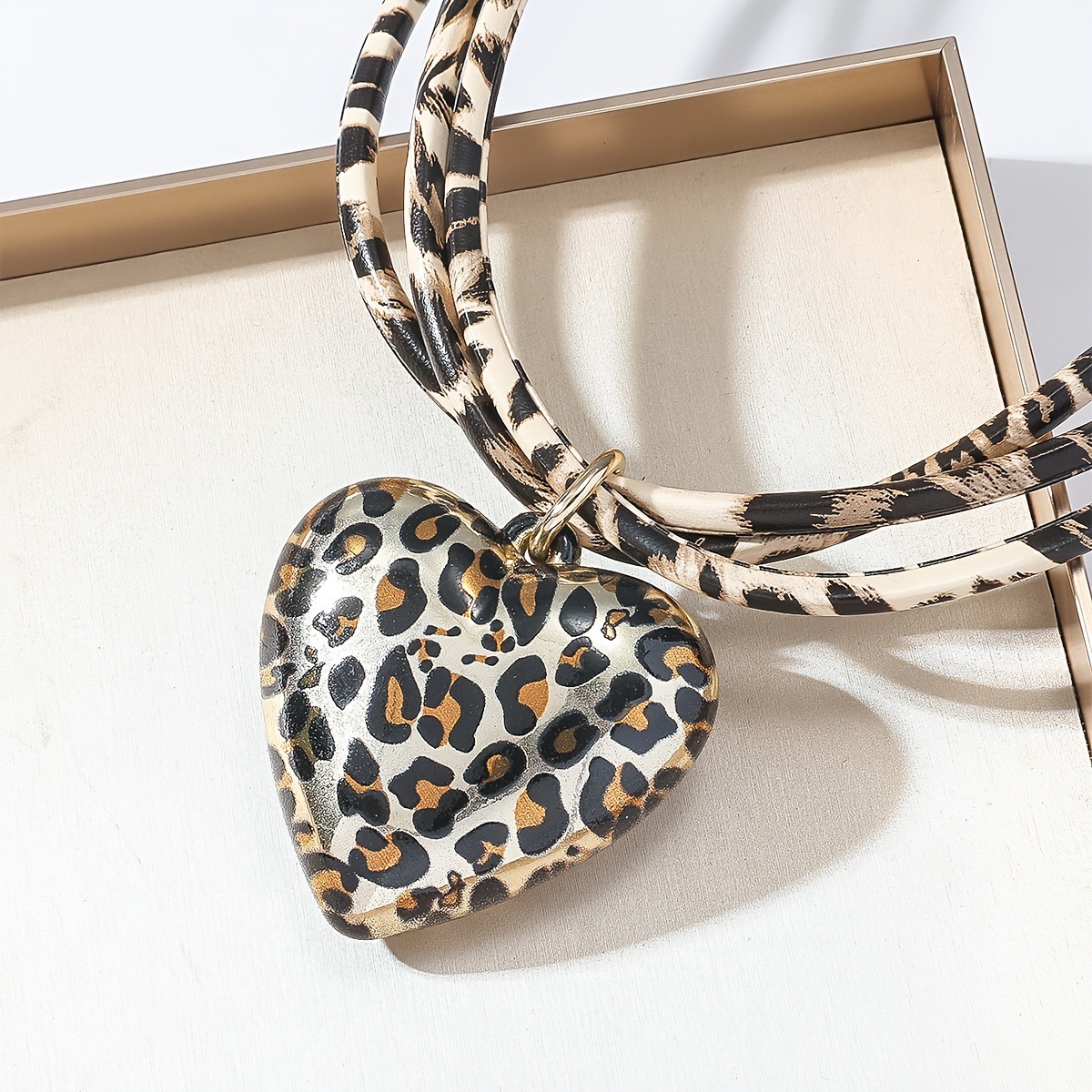 Love Leopard Pendant Multi-layer Leather String Necklace