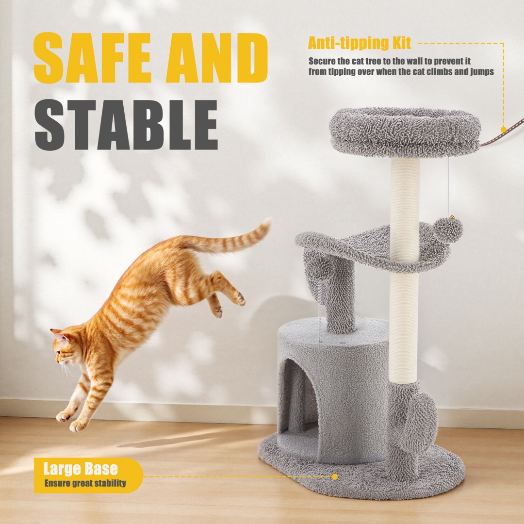 Small Cat Tree Tower, 33 Cat Scratching Post With Curved Bed