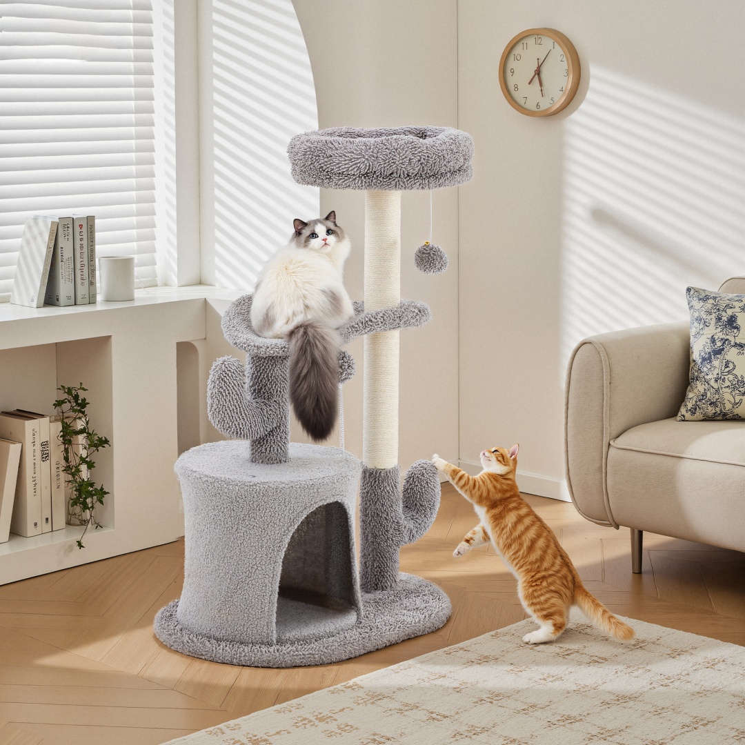 Small Cat Tree Tower, 33 Cat Scratching Post With Curved Bed